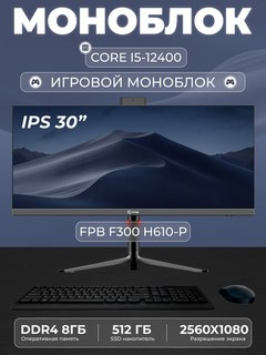 Моноблок для игр FPB F300-H610 30" 2K, i5 12400, DDR4 8 ГБ, SSD 512 ГБ