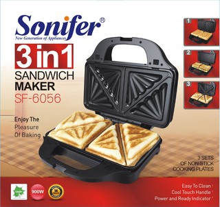 Вафельница Sonifer SF-6056, 3 в 1, антипригарное покрытие, с защитой от перегрева