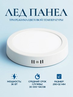 Накладная LED-панель Horoz Electric, 36 Вт, 3000K/4000K/6500K, 290×32 мм