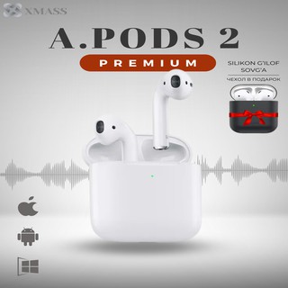 Наушники A.Pods 2, беспроводные, с Bluetooth, с зарядкой, белые