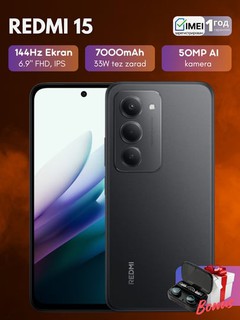 Смартфон Xiaomi Redmi 15, бонусные Bluetooth-наушники TWS M10, 7000 мАч 33 Вт, 144Гц, 50МП