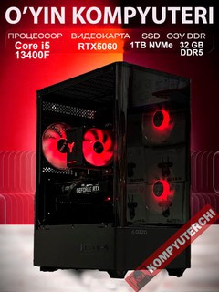 O'yin kompyuteri Core i5-13400F, 32GB DDR5, 1TB SSD NVMe,RTX 5060 8GB Akvarium case