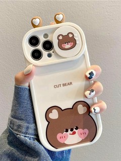Чехол с ушками 3D для iPhone 16 Pro с рисунком медведя и защитной камеры