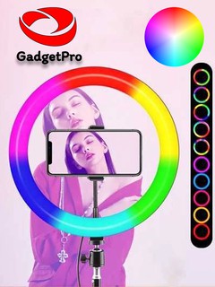 Кольцевая LED-лампа MJ14 RGB, 36см, 280 LED, штатив 2м, USB, пульт, держатель