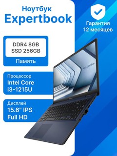 Ноутбук Asus ExpertBook B1, Core i3-1215U, DDR4 8ГБ/ SSD 256ГБ, 15.6" FHD IPS, для бизнеса