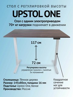 UPSTOL Компьютерный стол с регулируемой высотой One: рама белая и столешница ЛДСП дуб милано 145х80 SHB2420-D450-W-K145