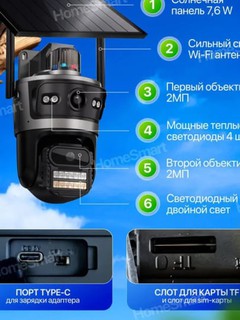 Камера видеонаблюдения с солнечной панелью, SIM-картой и поддержкой 4G 24/7