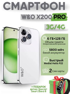 Смартфон W&O X200 PRO, 5800 мА/ч, в дизайне iPhone, NFC, Face ID, HD, наушники в подарок