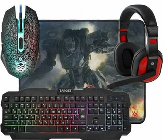 Игровой комплект Defender Target, клавиатура, мышь, гарнитура, коврик, USB, подсветка