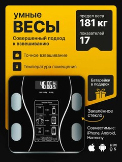Умные весы для измерения веса и тела – Bluetooth, 17 показателей, с мобильным приложением
