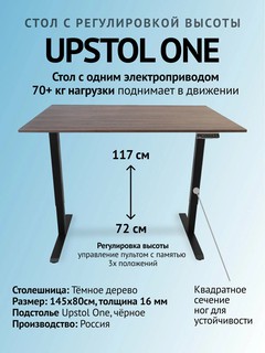UPSTOL Компьютерный стол с регулируемой высотой One: рама белая и столешница ЛДСП дуб милано 145х80 SHB2420-D450-B-K145