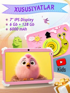 Bolalar plansheti P100 / P200 Pro Max, Android 13, 6/128 GB, Wi-Fi, montessori o'yinlari