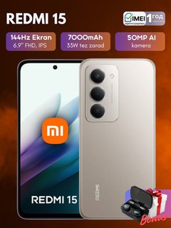 Smartfon Xiaomi Redmi 15, Bonusga Bluetooth quloqchin TWS M10, 7000mAh 33W, 144Hz, 50MP