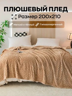 Плед велсофт, плюшевый и теплый, на кровать и на диван, 200 * 210