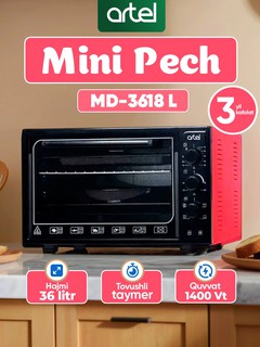 Мини-печь Artel MD3618E, 3 режима, верхняя+нижняя нагрев, 36л красный