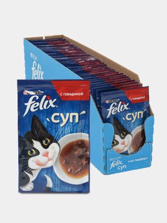 Влажный корм для кошек Felix Суп, в соусе с говядиной, 48 г x 36 шт