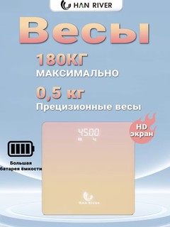 Весы электронный, для дома,напольные,прозрачные стеклянные,квадратные, до 180 кг,HAN RIVER
