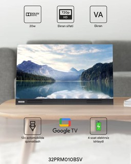 Портативный смарт телевизор Premier 32PRM010BSV 32" HD