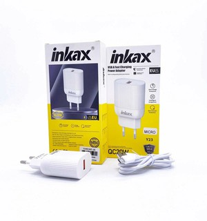 Зарядное устройство Inkax Y23 1 USB-порт и галофка, кабель micro для Samsung, Redmi, 20Вт, быстрая зарядка, головка