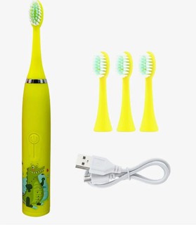 Щетка зубная детская электрическая Ultrasonic Wave с 3 насадками желтая