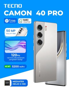 Smartfon Tecno Camon 40 Pro,256 GB AMOLED, 120 Gts, 5200 mAh 45 Vt, 50 MP