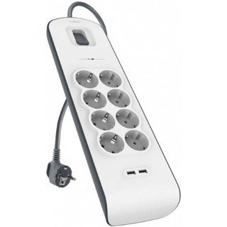 Сетевой фильтр Belkin 8хSchuko, 2xUSB 2.4A, c защитой от перенапряжения, 900 Дж, 2m, white