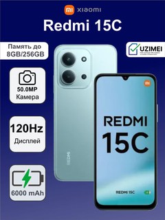 Xiaomi Redmi 15C smartfoni, 8+256 GB, 6000 mA/soat batareya, tezkor zaryadlash 33W, 120hz