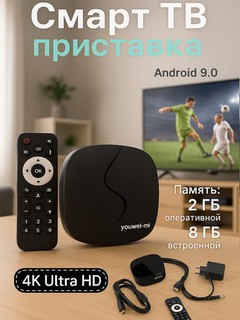 Смарт ТВ приставка Youwei Google Assistant с голосовым управлением 2/8GB