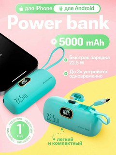 Компактный портативный внешний аккумулятор на 5000 мА/ч с USB-разъемом и ЖК-дисплеем
