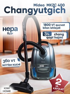 Пылесос Midea MKZC 400 – 1800 Вт мощность, 360 Вт всасывания, HEPA‑фильтр, для дома