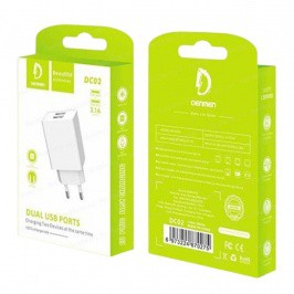 Зарядне мережеве DENMEN DC02 (2USB 2.1A) Чорний/Белий (копия)
