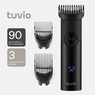 Машинка для стрижки волос, триммер с 3 насадками Tuvio HC-DA3BL, черный