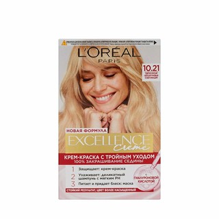 Крем-краска для волос L'Oreal Excellence Creme, тон 10.21 Светло-светло-русый перламутровый осветляющий
