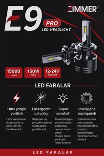 Zimmer E9 Pro LED Фара – 15000 Люмен, 150W, 12–24V, Супер Яркий и Экономичный H7 razmer