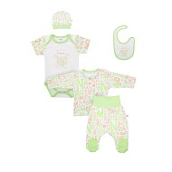 Комплект Kid kid цвет бело-зеленый принт медведь (распаш., боди, полз., шапка, слюняв.) для мальчика