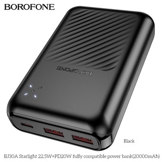 Borofone BJ30A Starlight 22.5W+PD20W 20000mAh qora portativ akkumulyatori