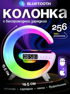 Умная колонка RGB с будильником и беспроводной зарядкой Светодиодный ночник