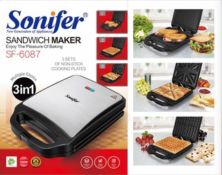 Вафельница Sonifer SF-6087, 3 в 1, антипригарное покрытие, с защитой от перегрева