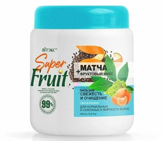 Бальзам SuperFRUIT Матча+фруктовый микс, свежесть и очищение, для нормальных и жирных волос 450мл, Витэкс