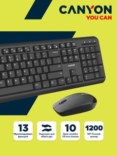 Клавиатура беспроводная и мышь Canyon Wireless Set Velvet Tread