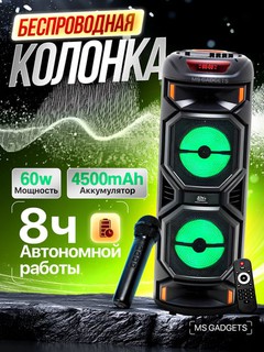 Большая беспроводная колонка Bluetooth, караоке, с RGB подсветкой, с микрофоном и пультом