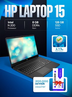 Ноутбук HP Laptop 15, Intel® N200, Windows 11, 128 ГБ, Intel® HD Graphics, камера 720p