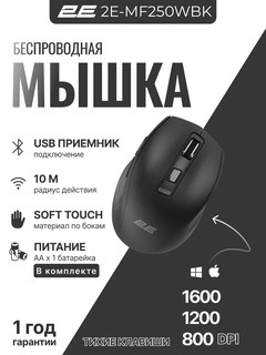 Беспроводная офисная мышка для ноутбука, компьютера 2Е, MF250 WL, черный