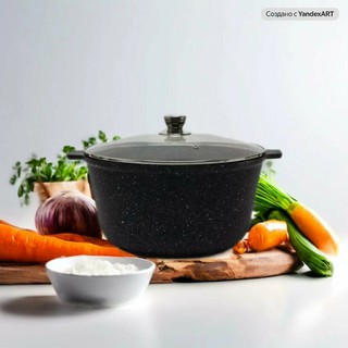 Казан гранитный Lava, 10 литров, с прочной стеклянной крышкой, антипригарное покрытие, подходит для всех видов плит