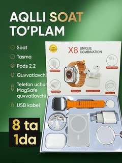 Smart Watch to'plami, 7 ta tasma + bitta to‘plamdagi simsiz quloqchinlar