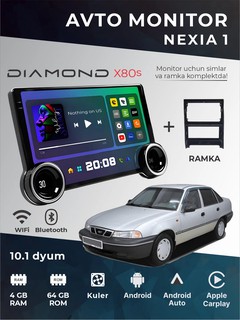 Авто монитор Tesla / Diamond X80 2K, 10.1 дюйма 4+64 ГБ, WiFi кулер, с рамкой и кабелями.