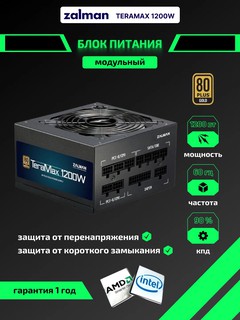 Блок питания Zalman "TeraMax", 1200Вт, 80PLUS Gold, отстегивающийся кабель, ZM1200-TMX-PCIEGEN5TMX