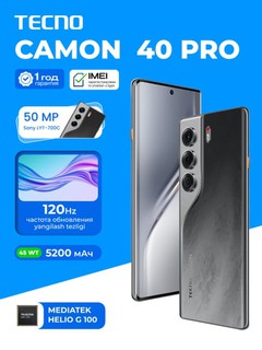 Smartfon Tecno Camon 40 Pro,256 GB AMOLED, 120 Gts, 5200 mAh 45 Vt, 50 MP