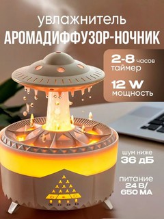 Aromadiffuzor & havo namlagich – tungi chiroq bilan, sokin ishlash, 12 Vt, 8 soat taymer