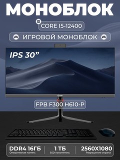 O'yinlar uchun monoblok FPB F300-H610 30" 2K, i5-12400, DDR4 16GB, SSD 1TB